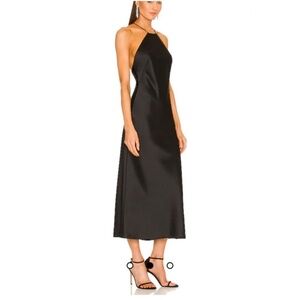 Babaton High Neck Minimalist Slip Midi Dress Black Size Small